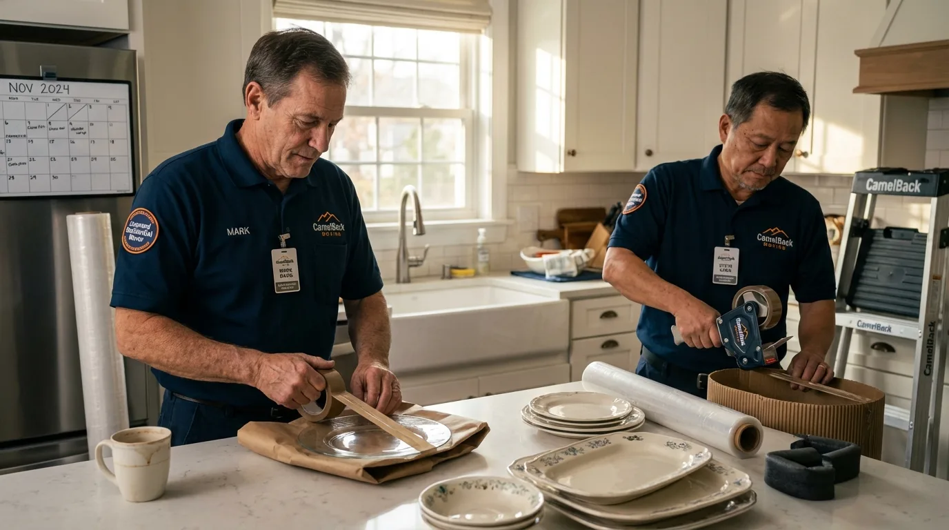 Professional crew packing kitchen dishware in Tyndall, SD